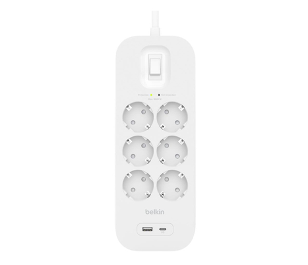 BELKIN SurgePlus 6x Schuko 1xUSB-A 1xUSB-C 650J 2m SRB002vf2M - 1170792 - zdjęcie